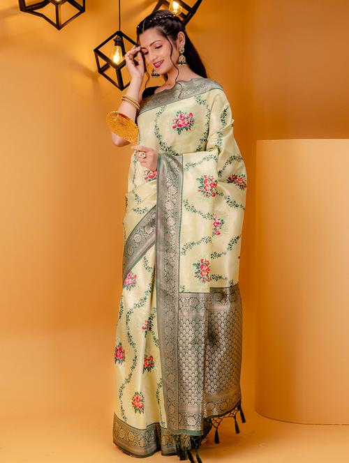 neo mint kanjivaram saree with blouse - 21227401 - Standard Image - 0