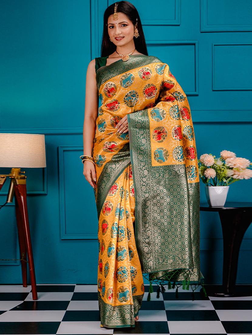 yellow patola saree with blouse - 21227417 - Zoom Image - 0