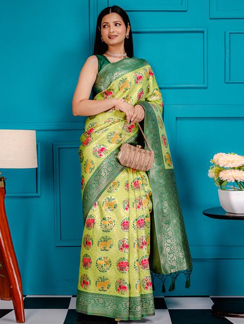 green art silk patola saree with blouse - 21227421 -  Standard Image - 0