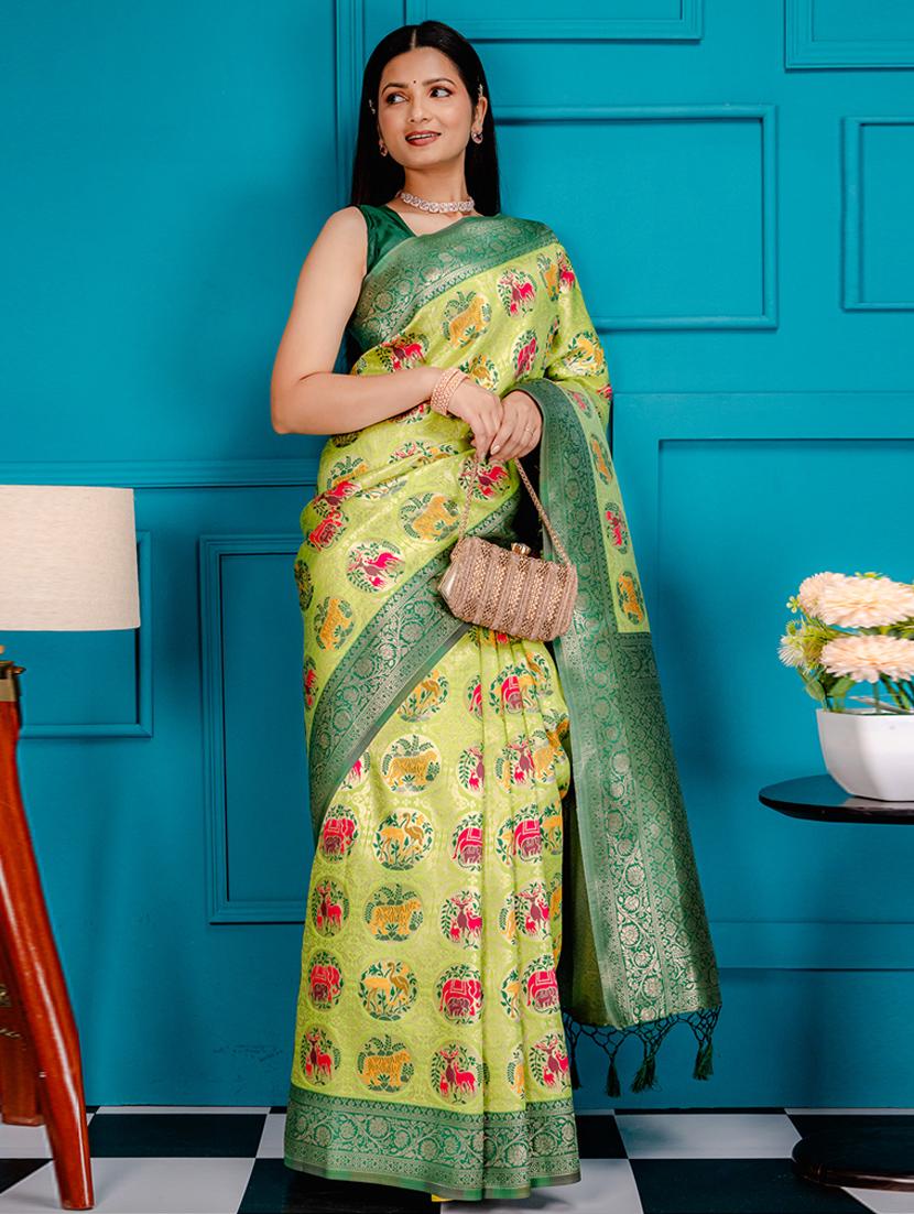 green art silk patola saree with blouse - 21227421 -  Zoom Image - 0