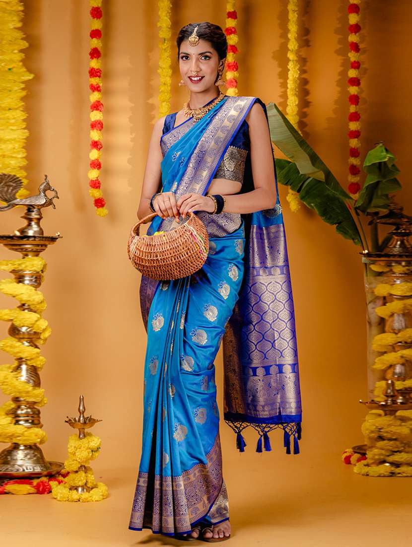 turquoise art silk kanjivaram saree with blouse - 21227429 - Zoom Image - 0