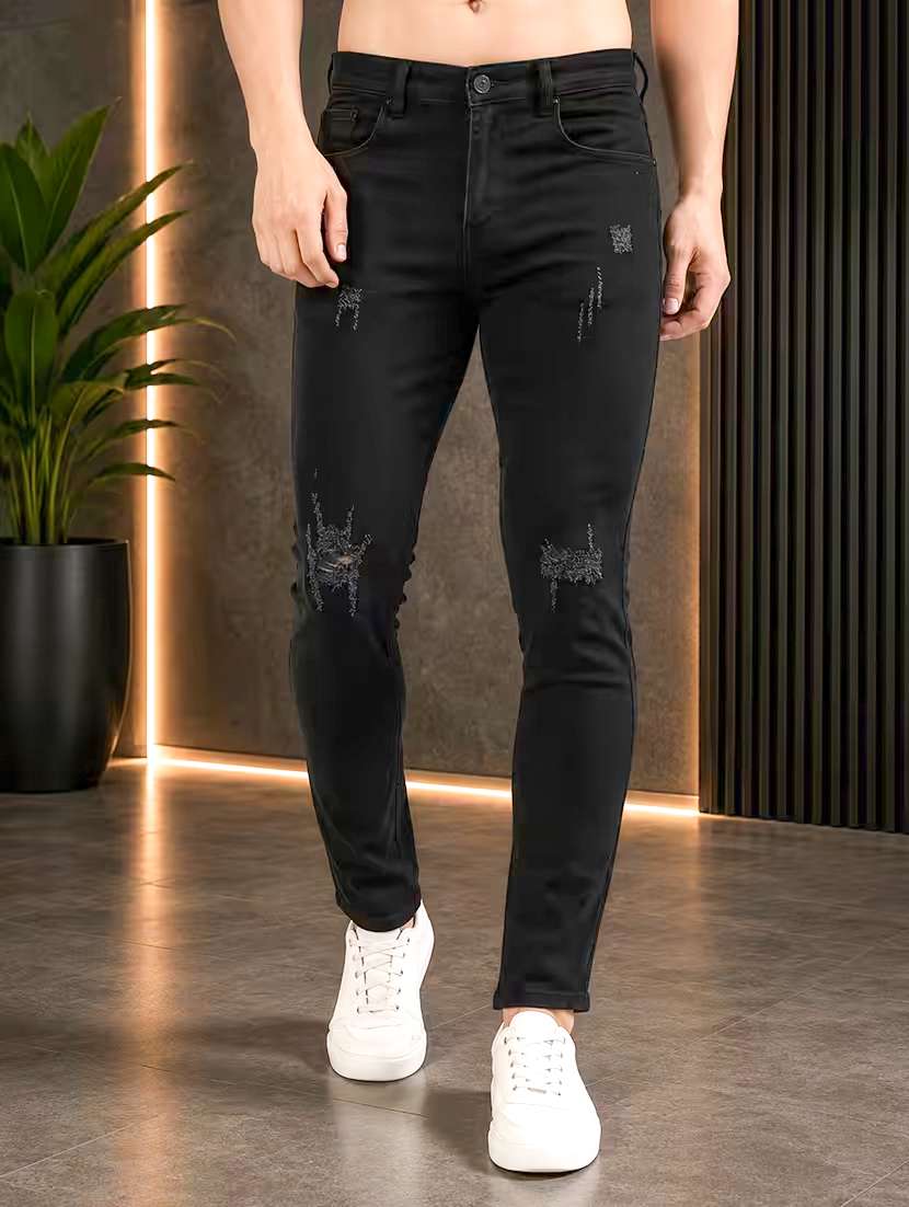 men distress mid rise full length skinny fit jeans