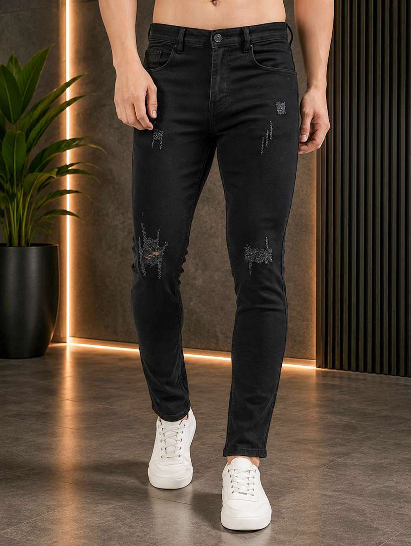 men distress mid rise full length skinny fit jeans