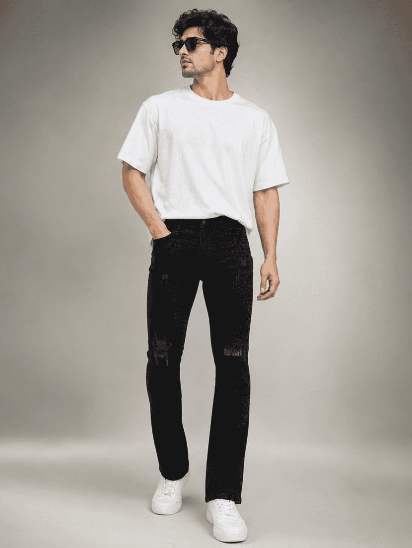 men distress mid rise full length skinny fit jeans - 21227458 -  Standard Image - 3