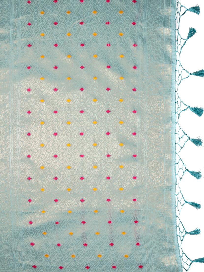 turquoise art silk banarasi saree with blouse - 21227482 - Standard Image - 3