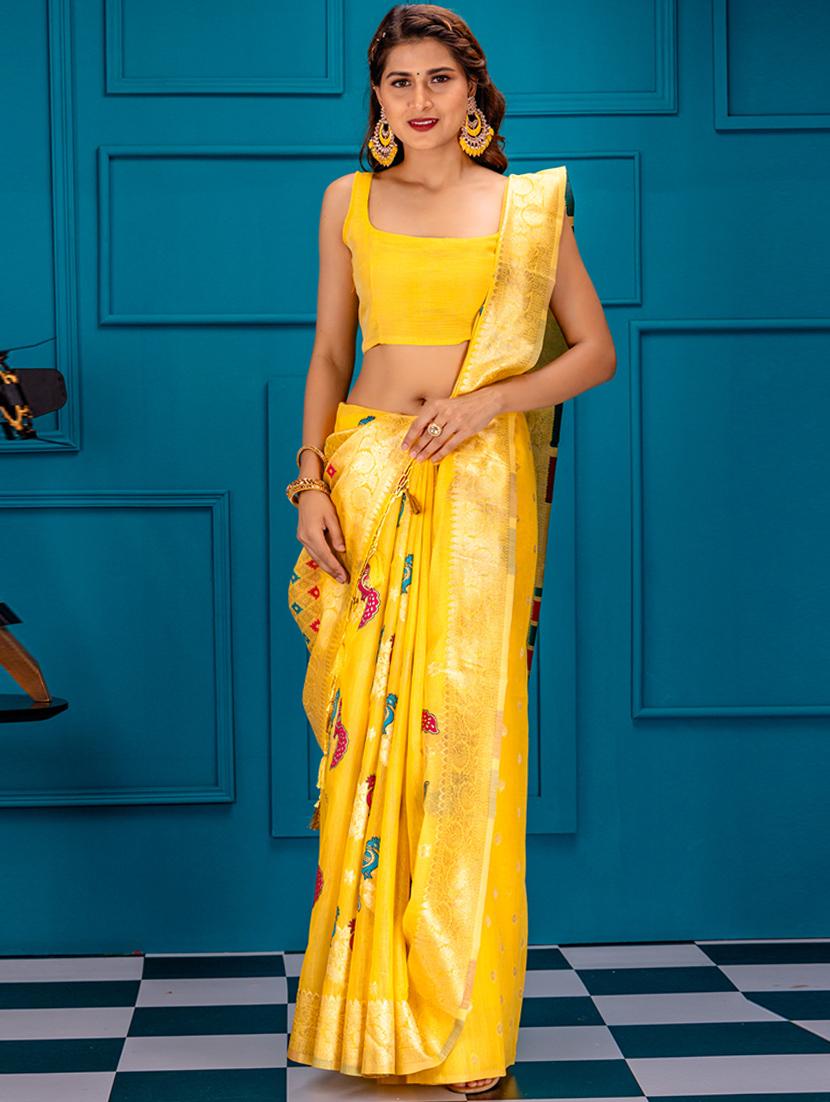 gold art silk banarasi saree with blouse - 21227493 - Zoom Image - 0