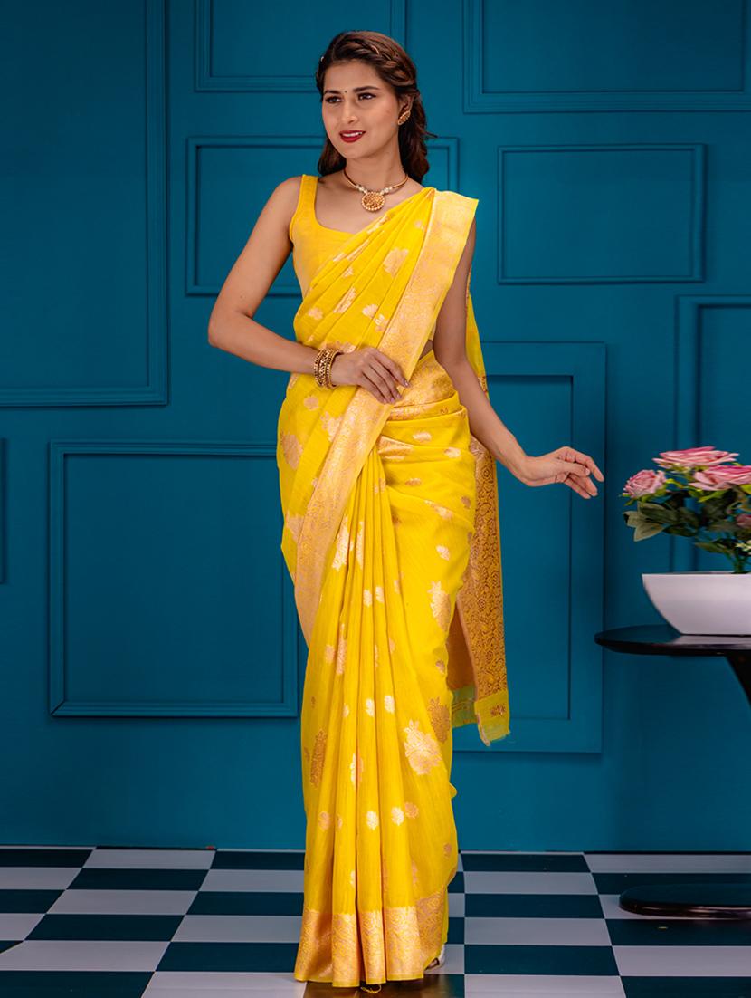 yellow banarasi saree - 21227503 - Zoom Image - 0