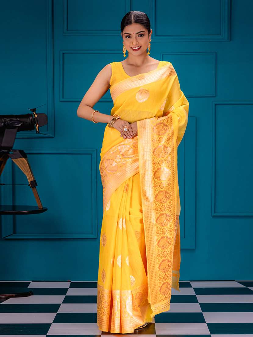 yellow banarasi saree with blouse - 21227507 - Zoom Image - 0