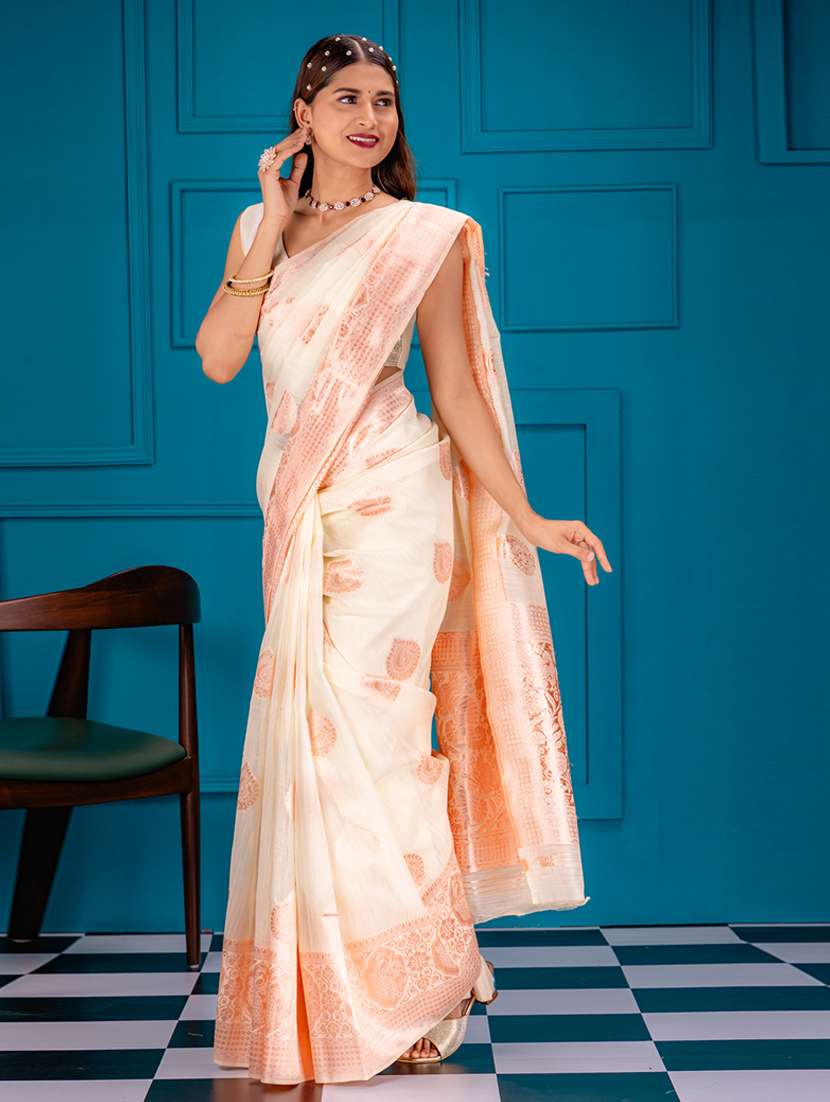 off white art silk banarasi saree - 21227508 -  Zoom Image - 0