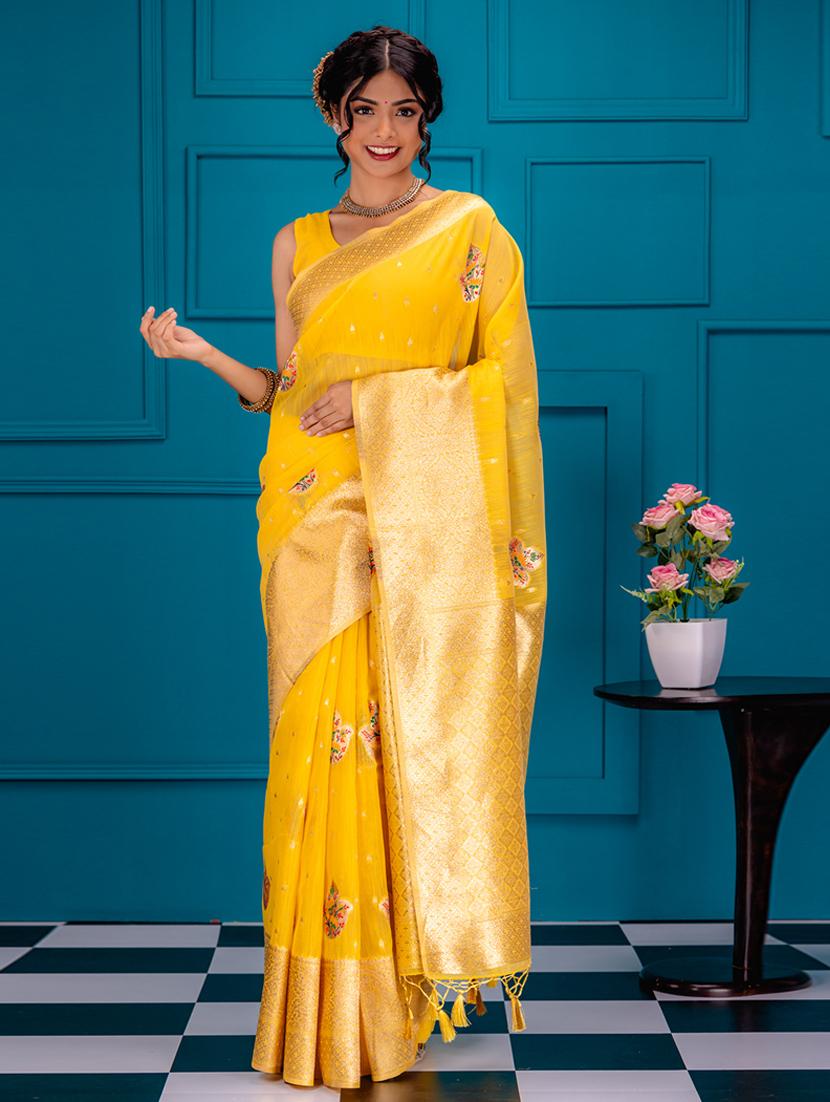 yellow banarasi saree with blouse - 21227524 - Zoom Image - 0