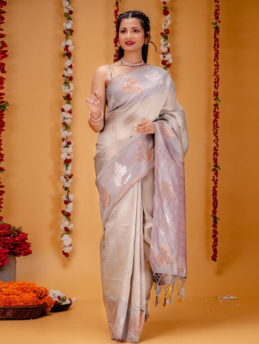 grey art silk kanjivaram saree with blouse - 21227530 - Zoom Image - 0