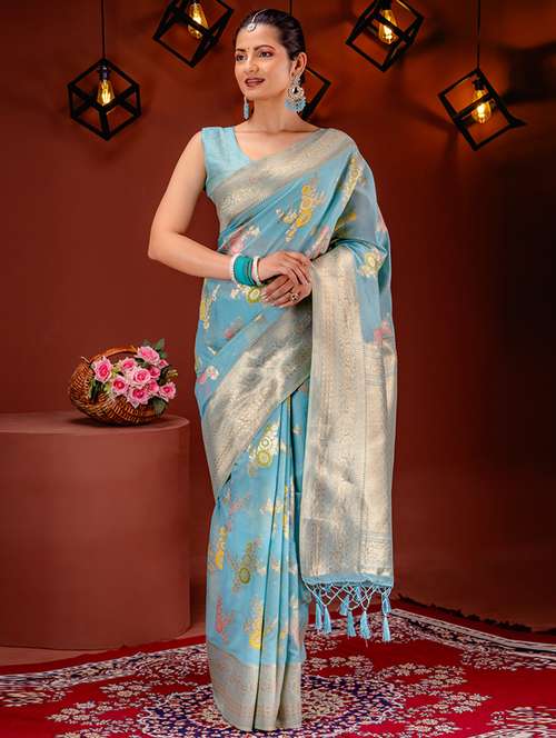 light blue banarasi saree - 21227565 - Standard Image - 0