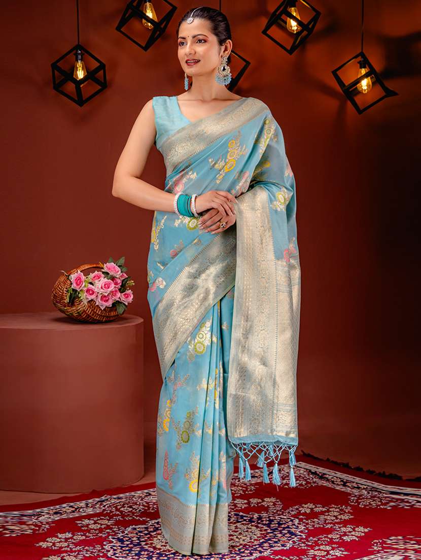 light blue banarasi saree - 21227565 - Zoom Image - 0