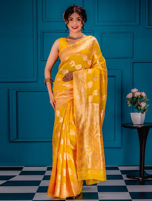 yellow banarasi saree with blouse - 21227578 - Standard Image - 0