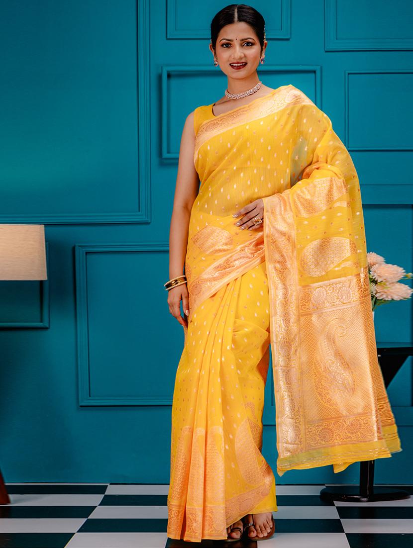 yellow banarasi saree - 21227587 -  Zoom Image - 0