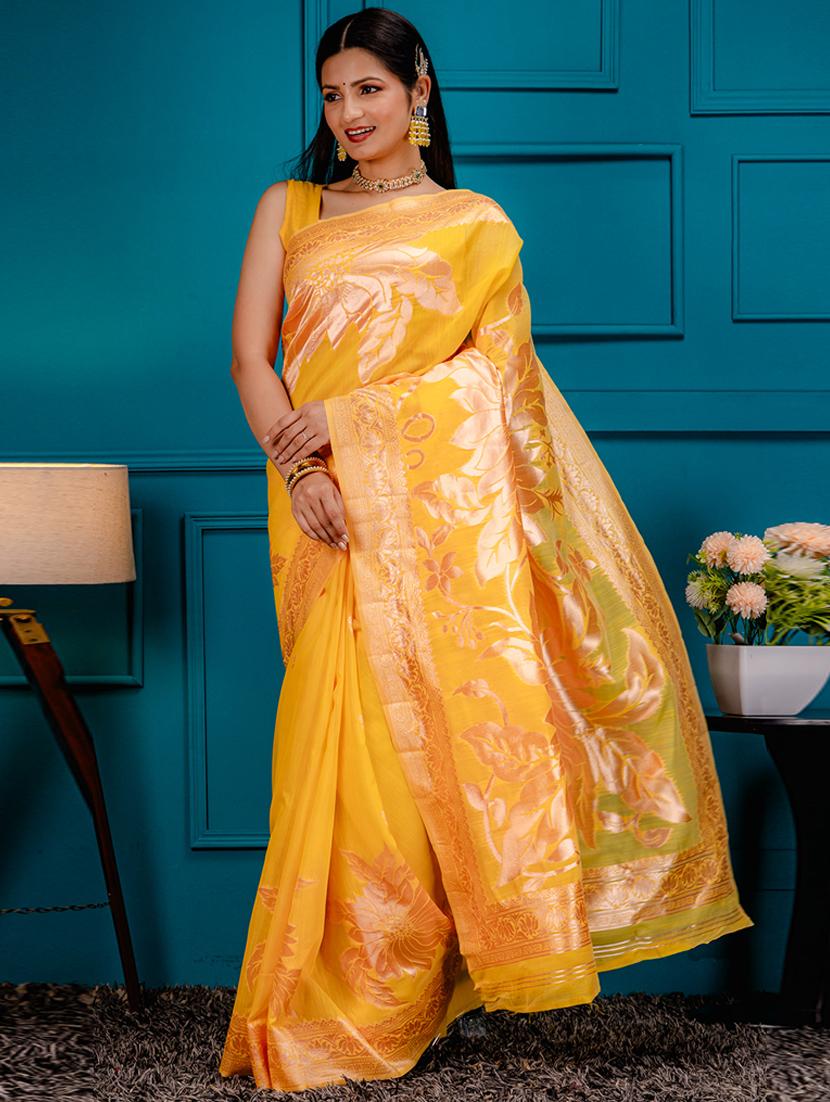 yellow banarasi saree with blouse - 21227592 - Zoom Image - 0