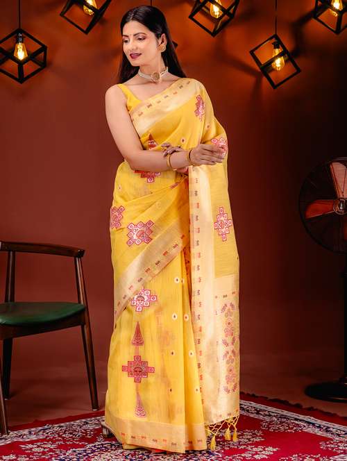 yellow art silk banarasi saree with blouse - 21227624 - Standard Image - 0