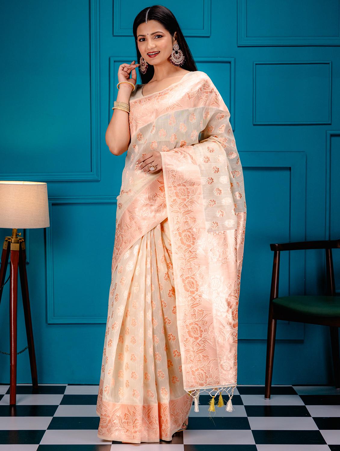 off white art silk banarasi saree - 21227653 - Zoom Image - 0