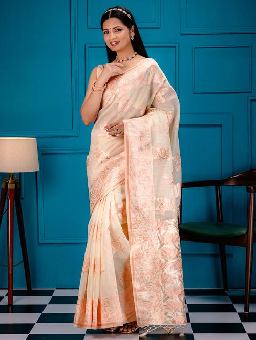 off white art silk banarasi saree - 21227658 - Standard Image - 0