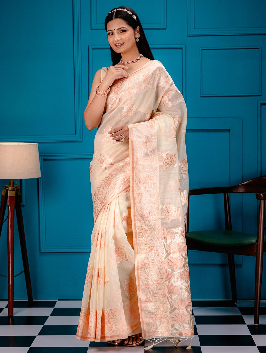 off white art silk banarasi saree - 21227658 - Zoom Image - 0