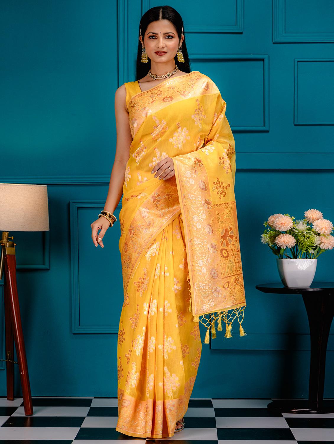 yellow banarasi saree with blouse - 21227661 - Zoom Image - 0