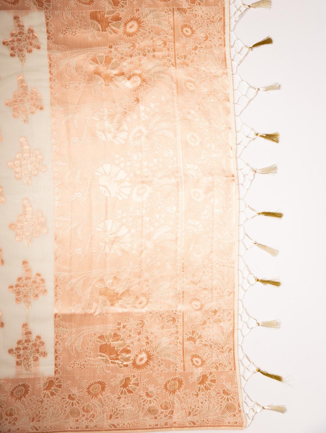 off white art silk banarasi saree with blouse - 21227663 - Standard Image - 3