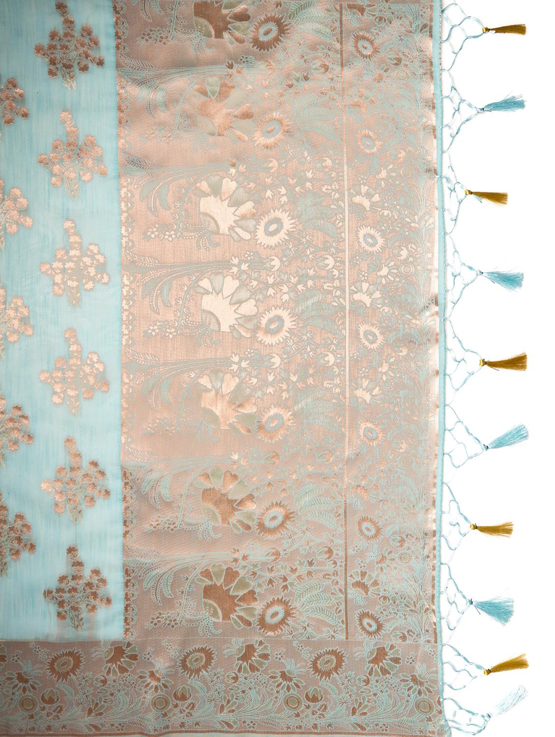 light blue banarasi saree with blouse - 21227665 - Standard Image - 3