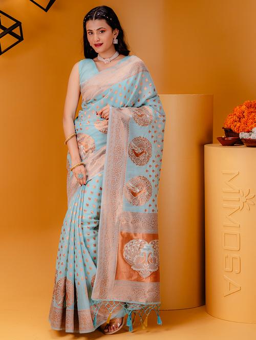 light blue banarasi saree with blouse - 21227671 - Standard Image - 0