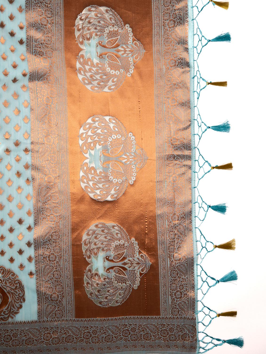 light blue banarasi saree with blouse - 21227671 - Standard Image - 3