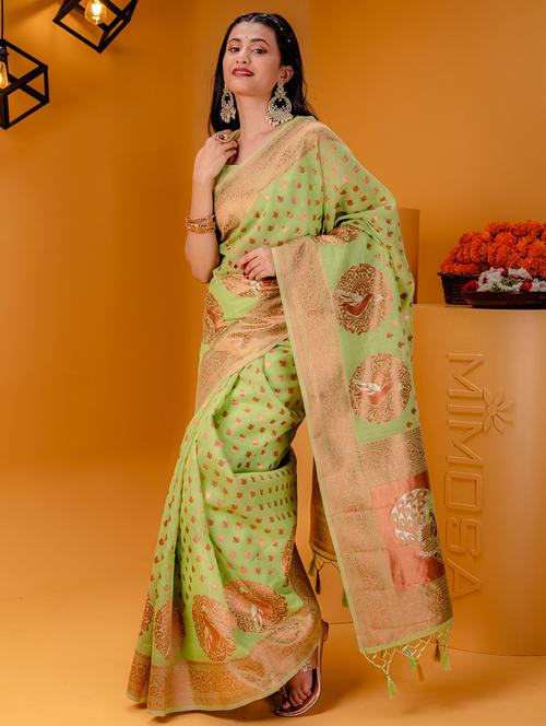 neo mint self design banarasi saree with blouse - 21227675 -  Standard Image - 0
