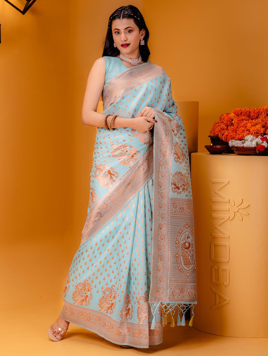 women self-designed handloom saree with blouse - 21227676 - Zoom Image - 0
