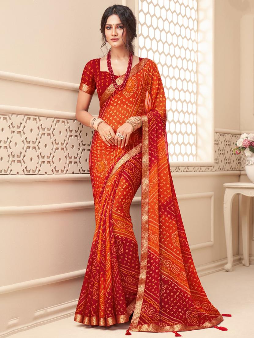 orange chiffon bandhani saree - 21228868 - Zoom Image - 0