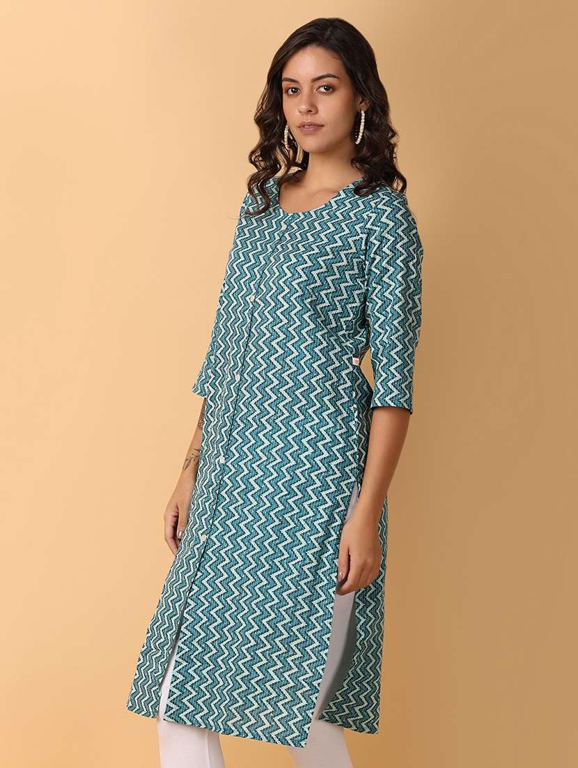 women three quarter sleeve a-line kurta - 21230189 -  Standard Image - 3