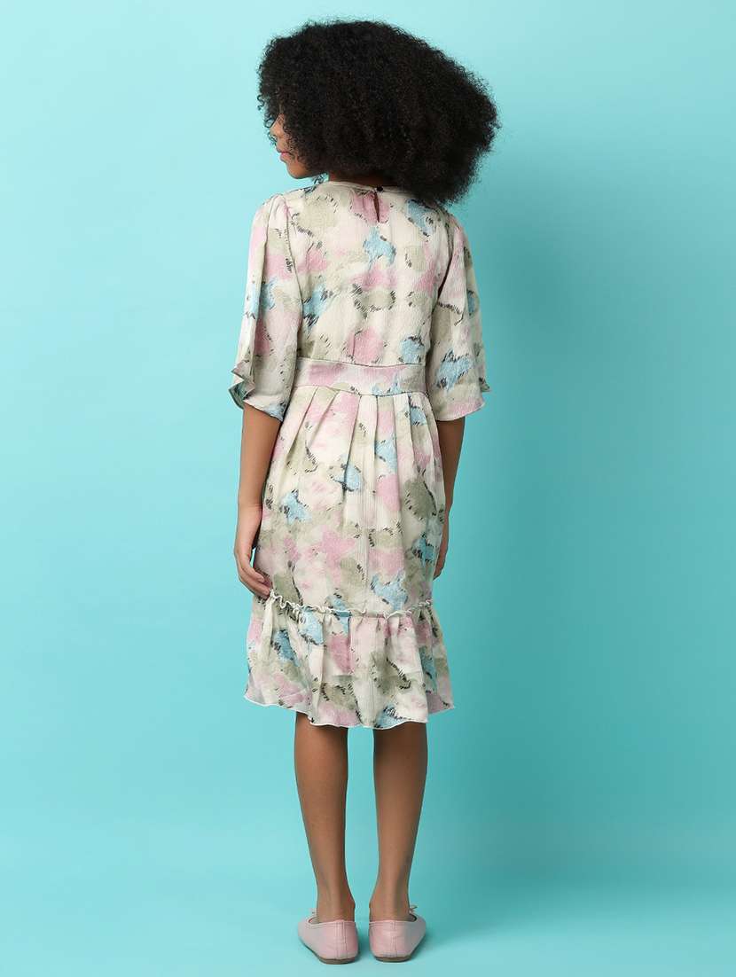 girls printed round neck tiered dress - 21230235 -  Standard Image - 3