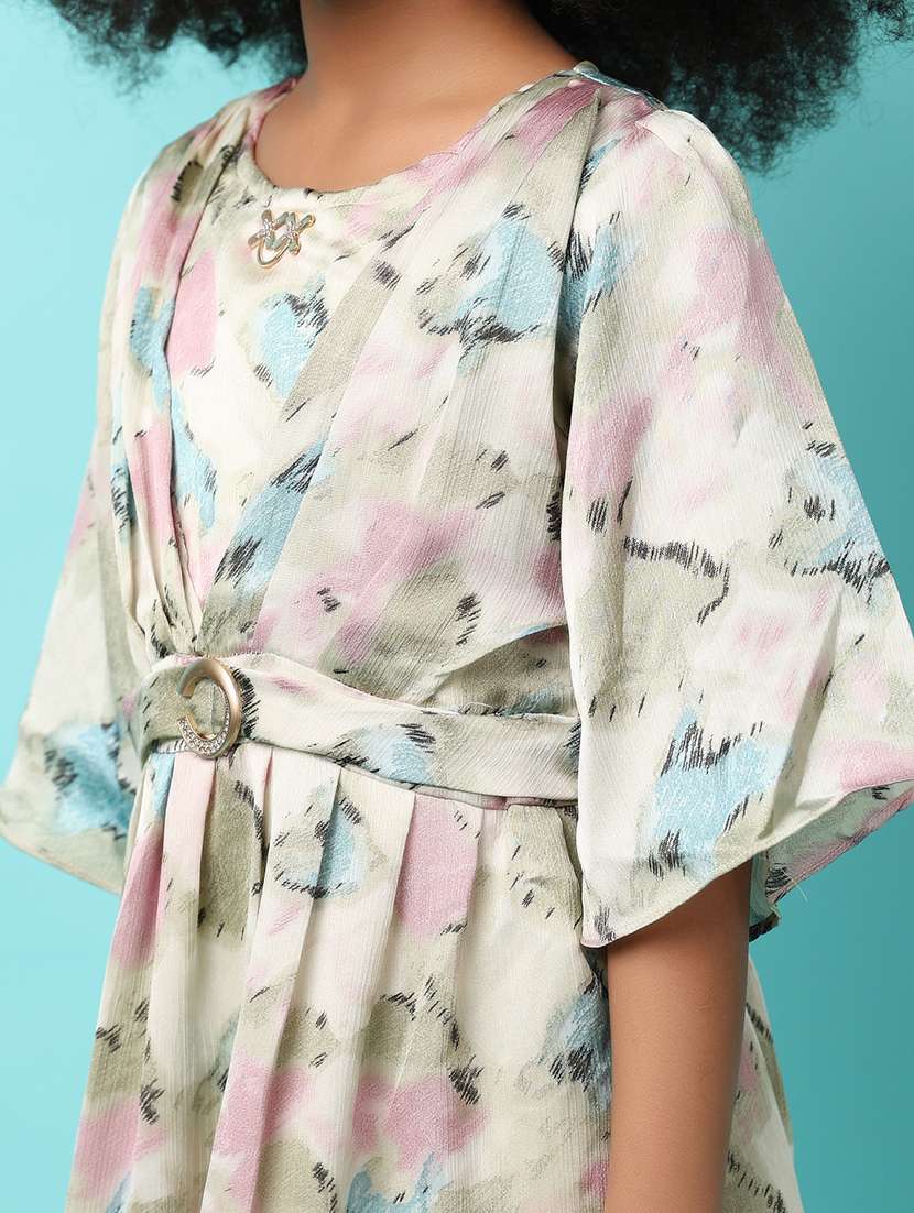 girls printed round neck tiered dress - 21230235 -  Standard Image - 5