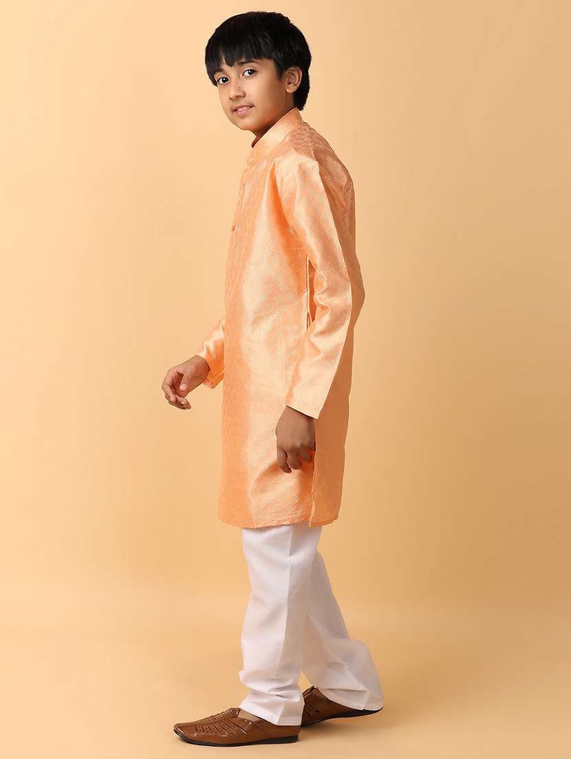 boys peach solid kurta set - 21230243 -  Standard Image - 3