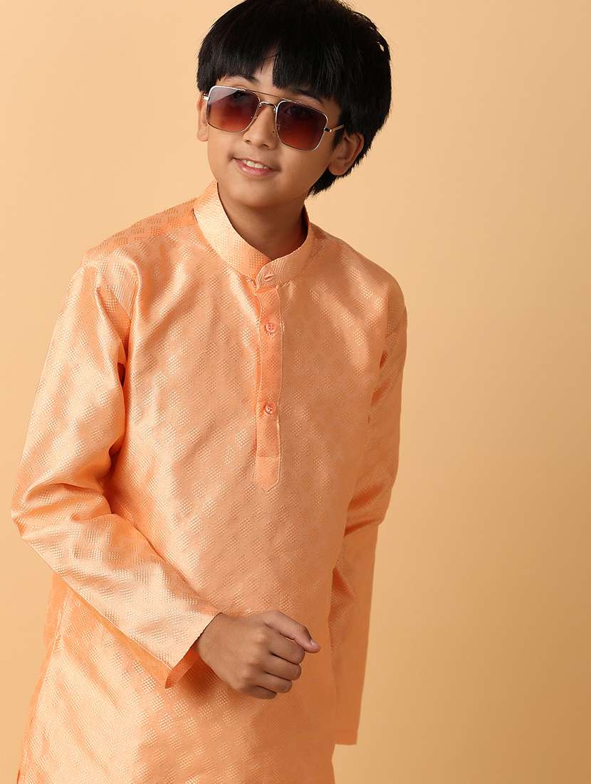 boys peach solid kurta set - 21230243 -  Standard Image - 5