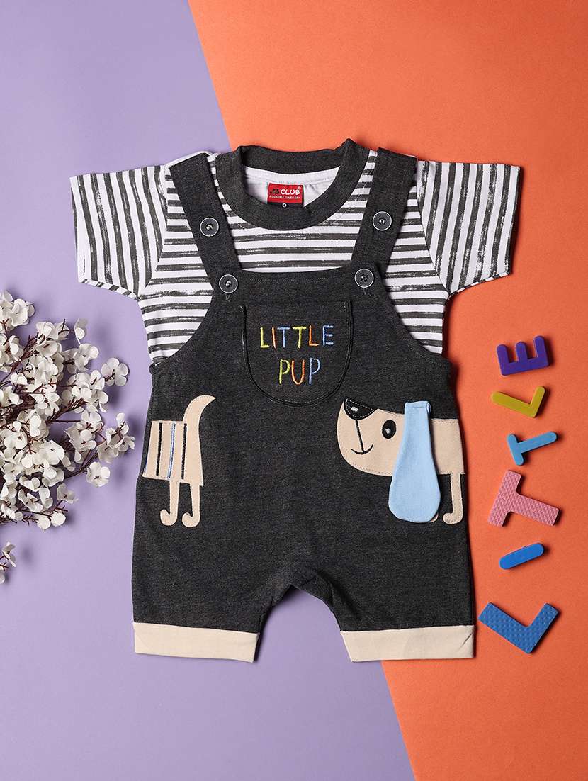 boys round neck self-designed dungaree