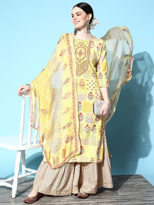 women yellow kurta sharara set with dupatta - 21230401 -  Standard Image - 0