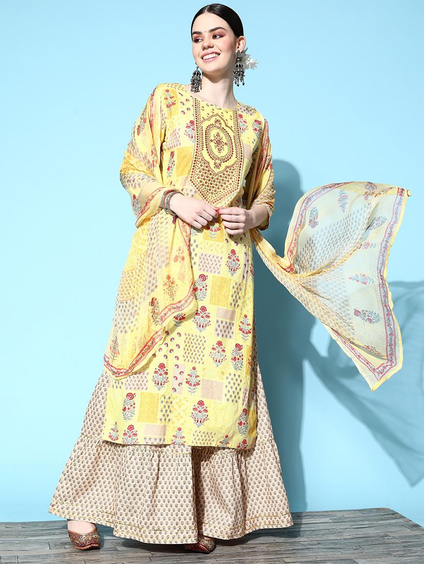 women yellow kurta sharara set with dupatta - 21230401 - Standard Image - 3