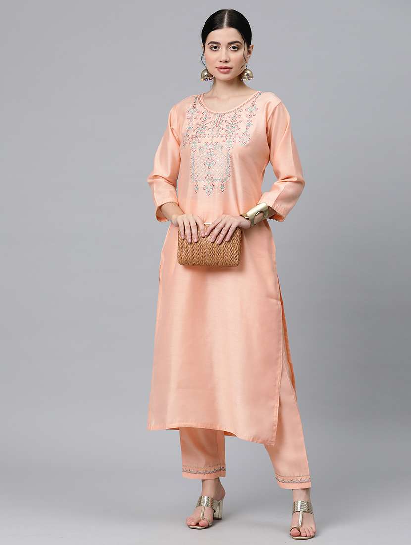women round neck kurta pant set - 21230469 - Standard Image - 3