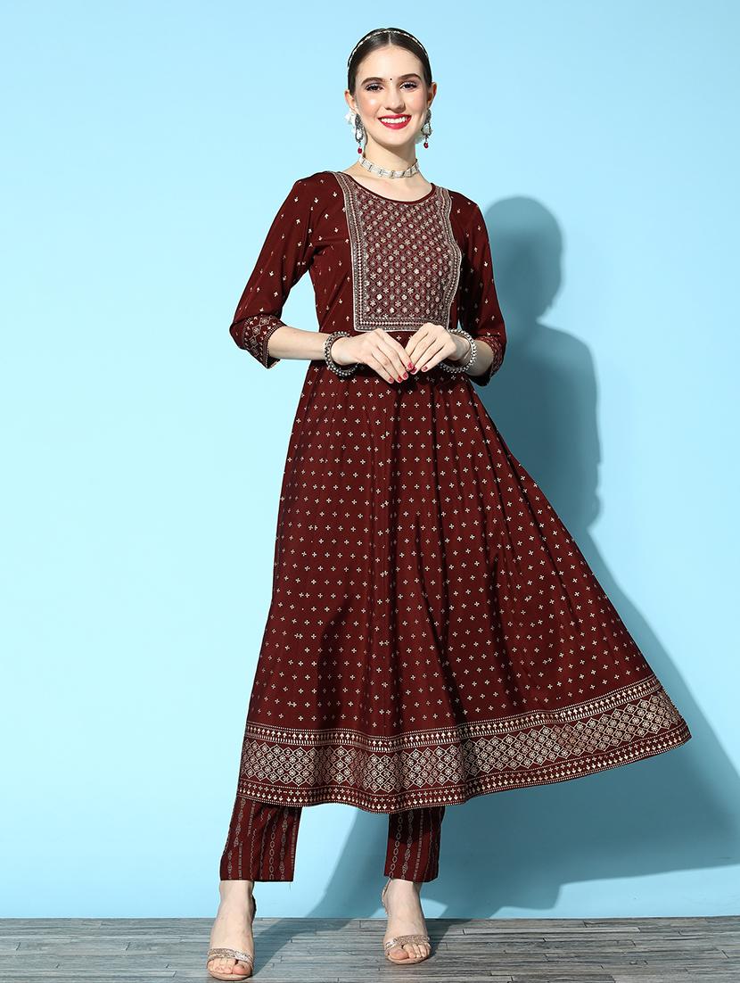 women round neck kurta pant set - 21230561 - Zoom Image - 0