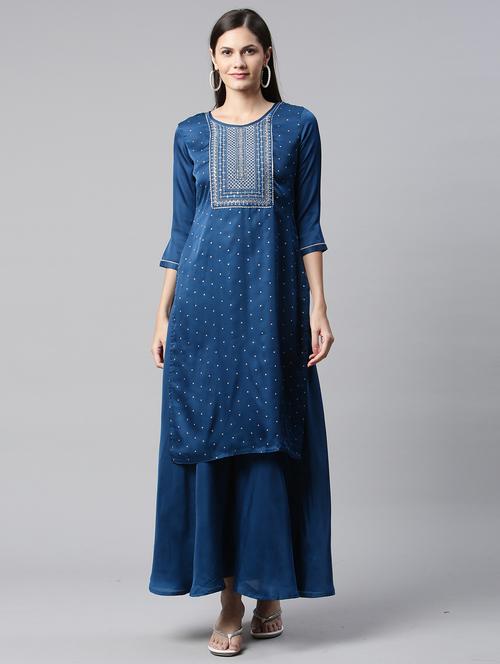 women round neck kurta palazzo set  - 21230670 -  Standard Image - 0