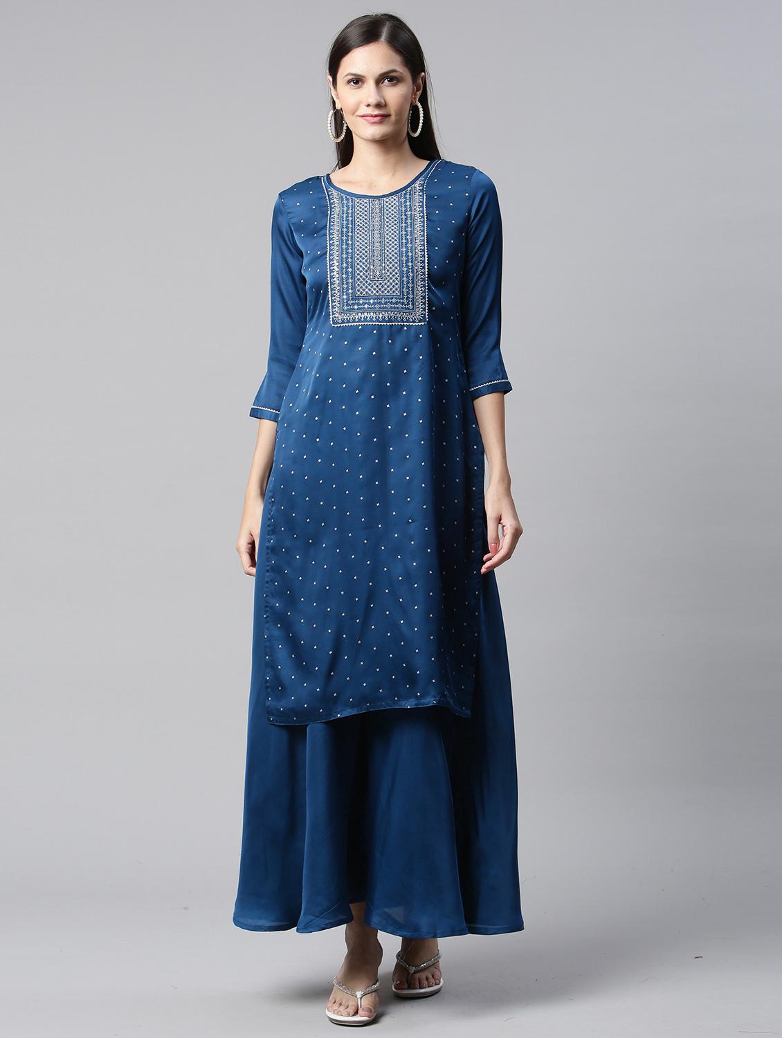 women round neck kurta palazzo set  - 21230670 -  Zoom Image - 0