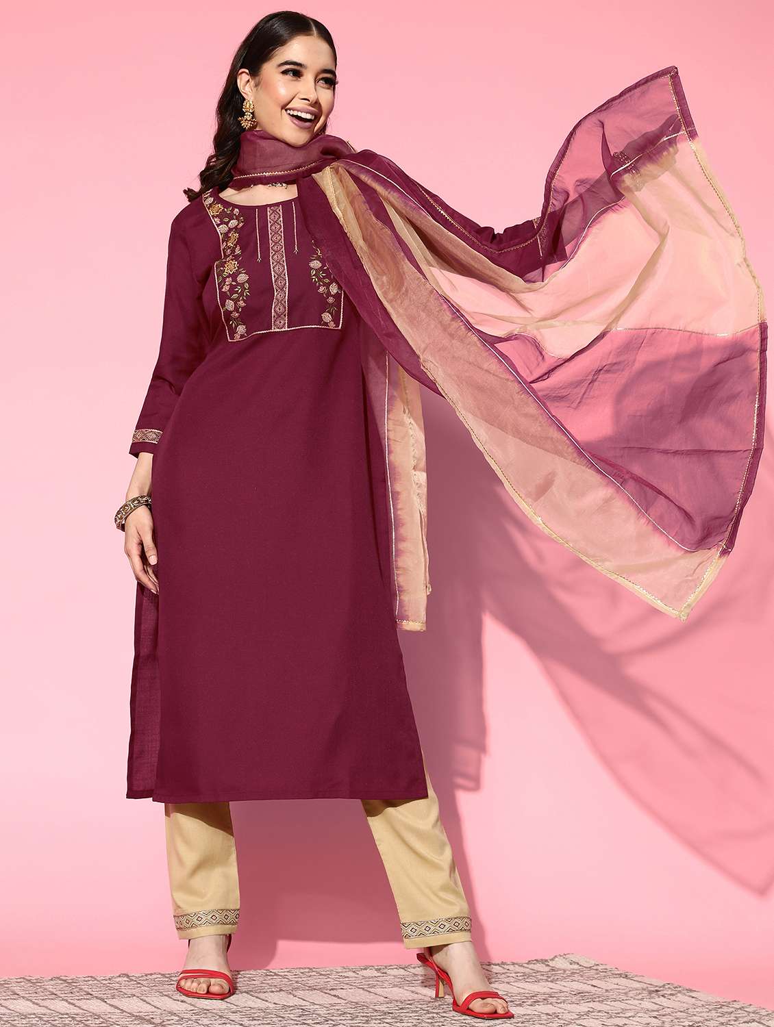 women kurta pant set with dupatta