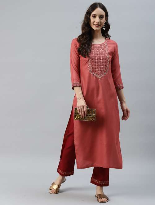 women round neck kurta pant set - 21230822 - Standard Image - 0