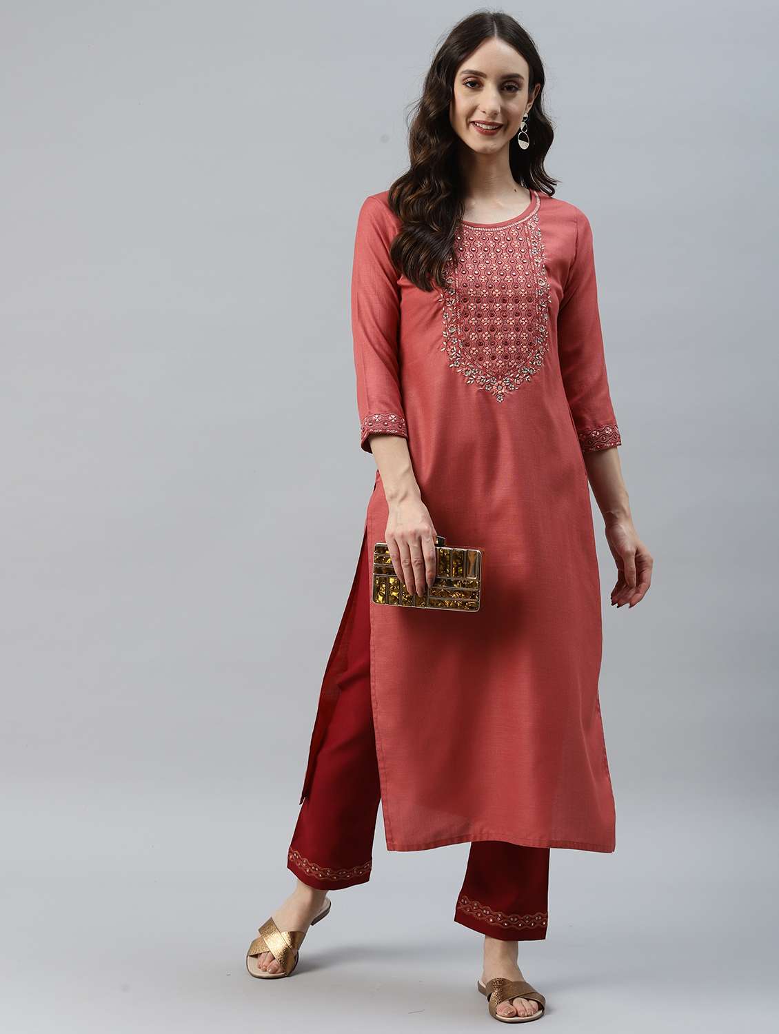 women round neck kurta pant set - 21230822 - Zoom Image - 0