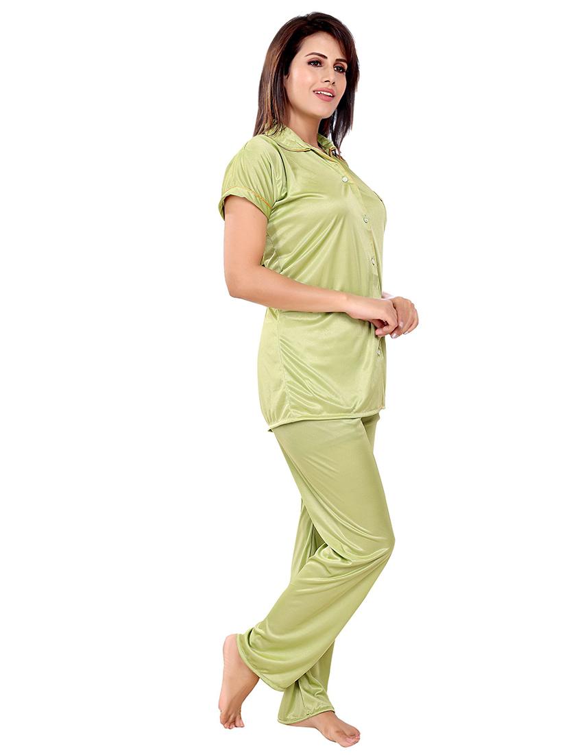 women solid satin pyjama nightwear set - 21231240 - Standard Image - 3