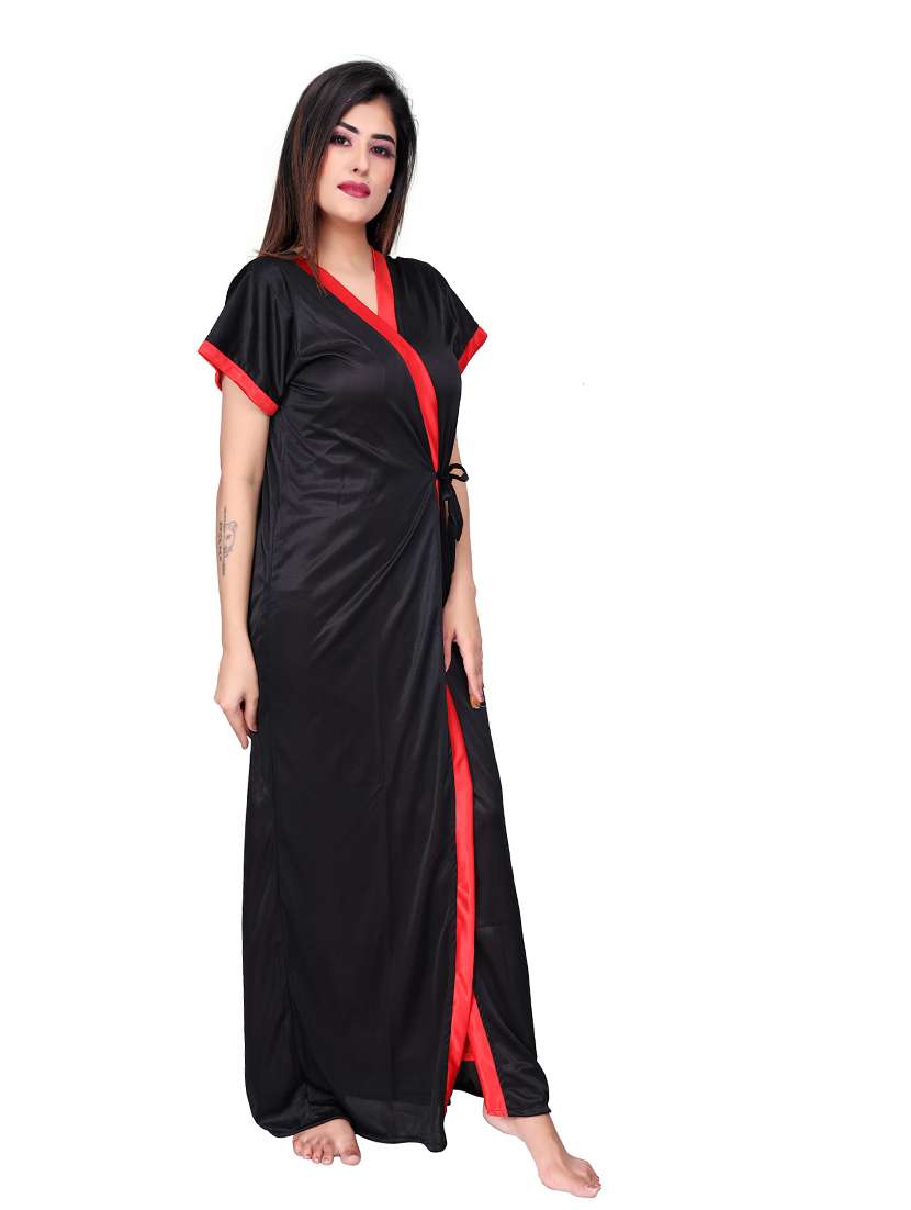 women solid satin nighty with robe  - 21231413 -  Standard Image - 3