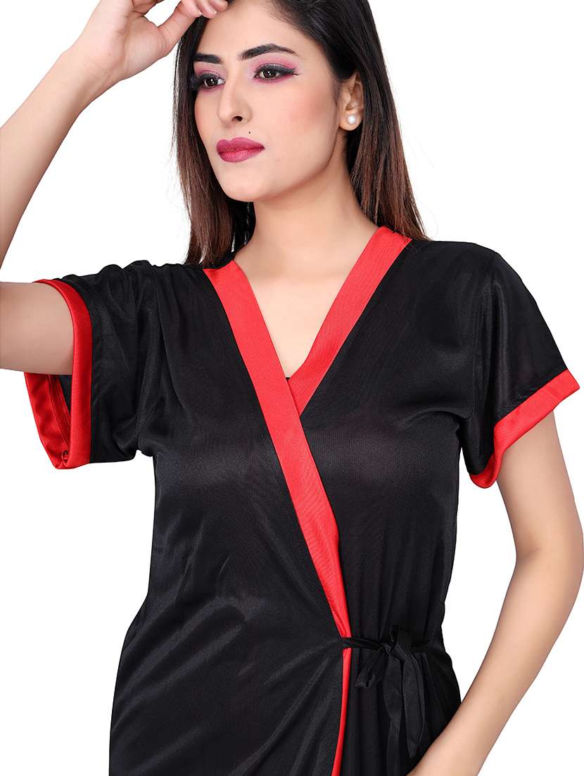 women solid satin nighty with robe  - 21231413 -  Standard Image - 5